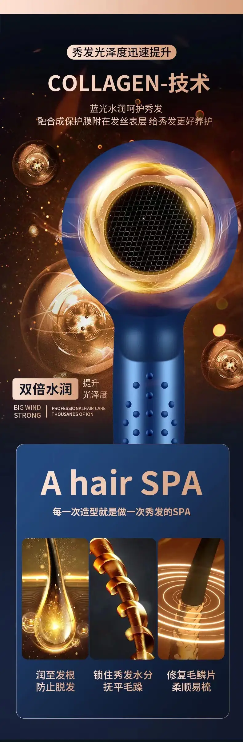Blue Professional Hair Dryer with Strong Wind & Light Output — feature 10