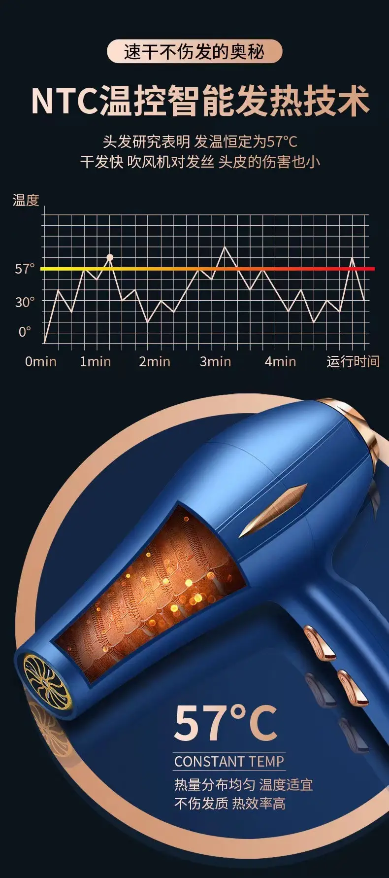 Blue Professional Hair Dryer with Strong Wind & Light Output — feature 11