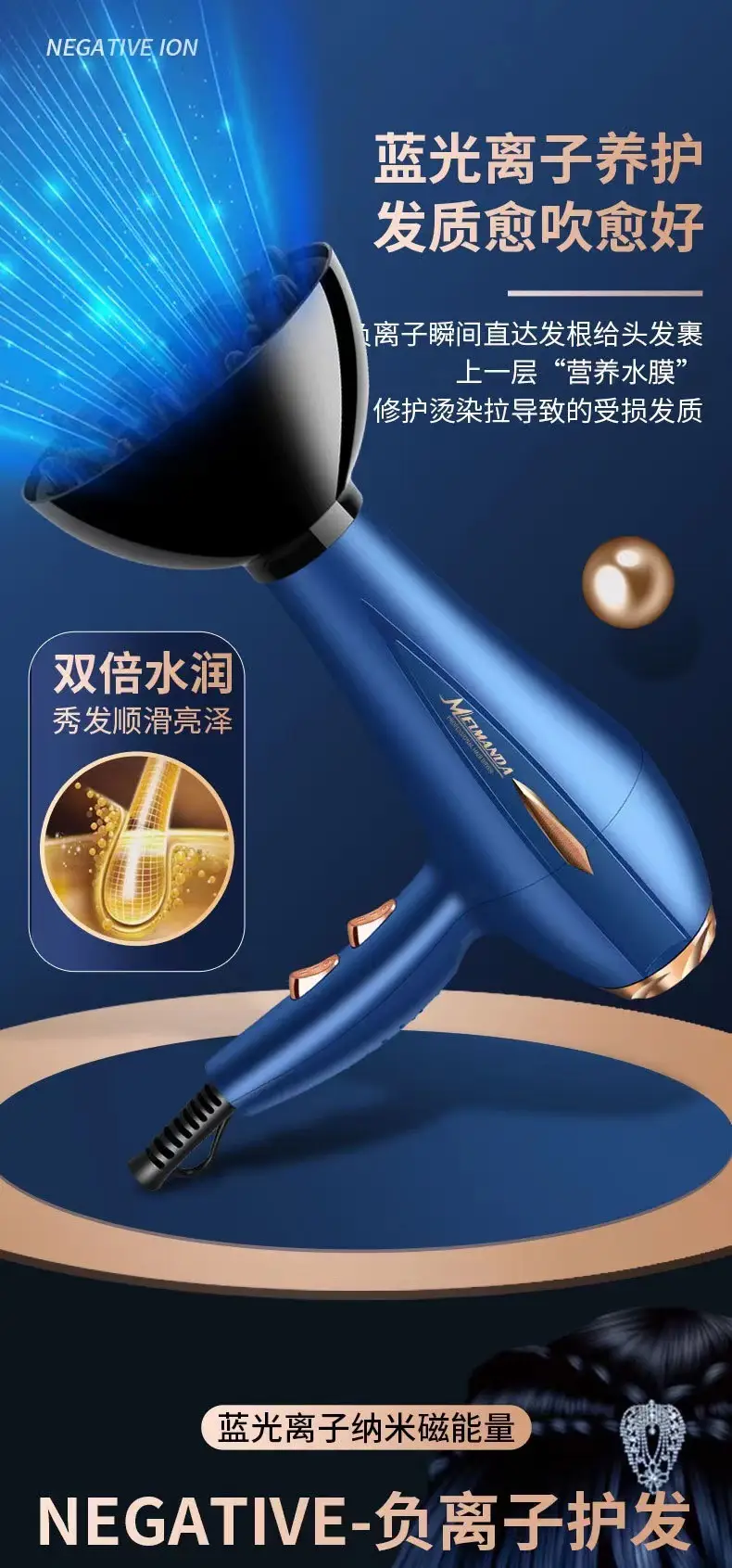 Blue Professional Hair Dryer with Strong Wind & Light Output — feature 5
