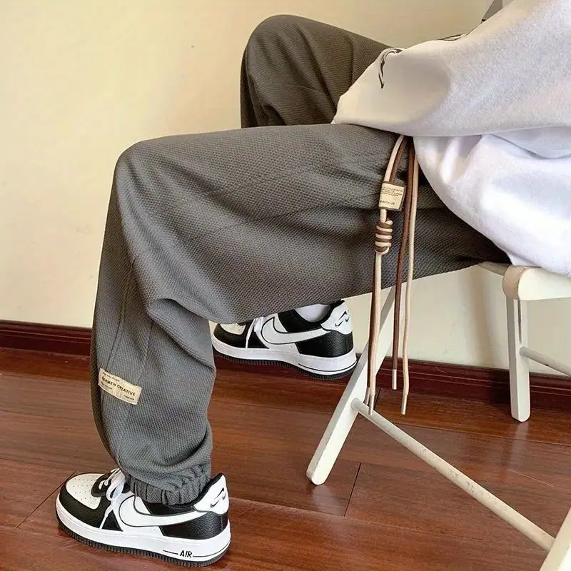 Men's Black Drawstring Sweatpants Spring Summer Casual Loose Plus Size - Image 3