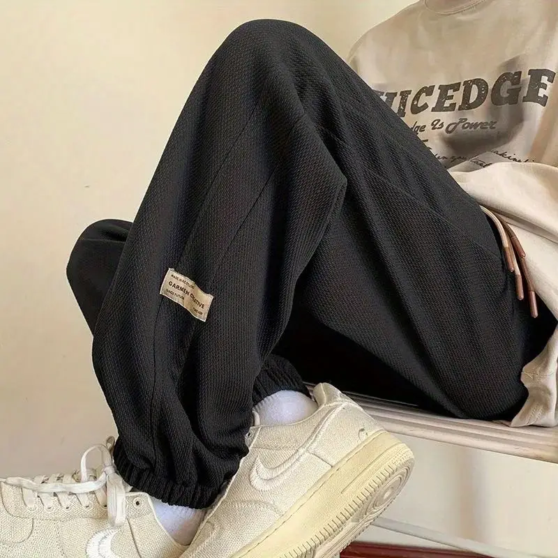 Men's Black Drawstring Sweatpants Spring Summer Casual Loose Plus Size - Image 4
