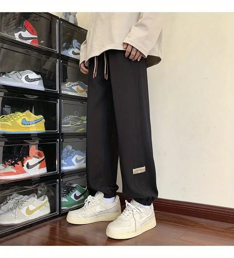 Men's Black Drawstring Sweatpants Spring Summer Casual Loose Plus Size — feature 10