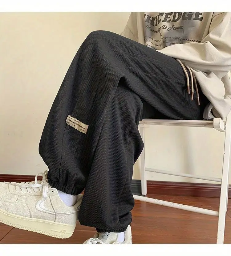 Men's Black Drawstring Sweatpants Spring Summer Casual Loose Plus Size — feature 13