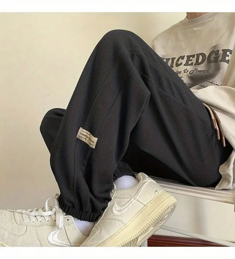 Men's Black Drawstring Sweatpants Spring Summer Casual Loose Plus Size — feature 14