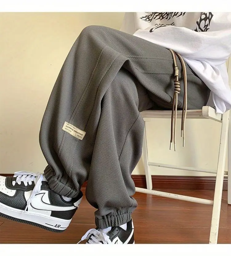 Men's Black Drawstring Sweatpants Spring Summer Casual Loose Plus Size — feature 23