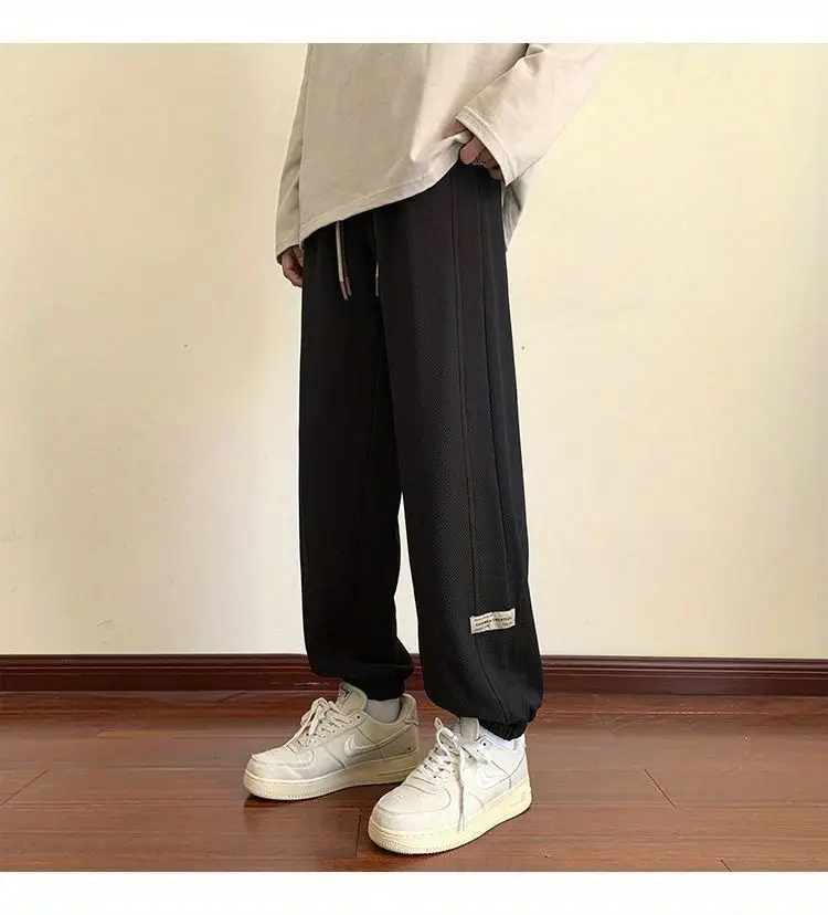 Men's Black Drawstring Sweatpants Spring Summer Casual Loose Plus Size — feature 5