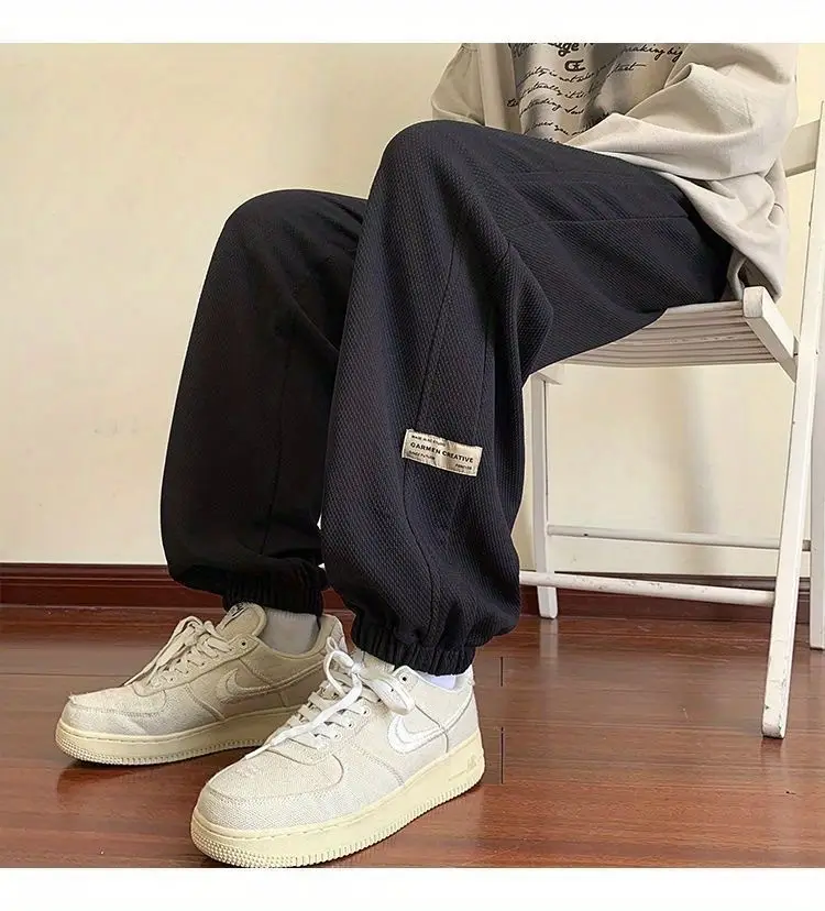 Men's Black Drawstring Sweatpants Spring Summer Casual Loose Plus Size — feature 9