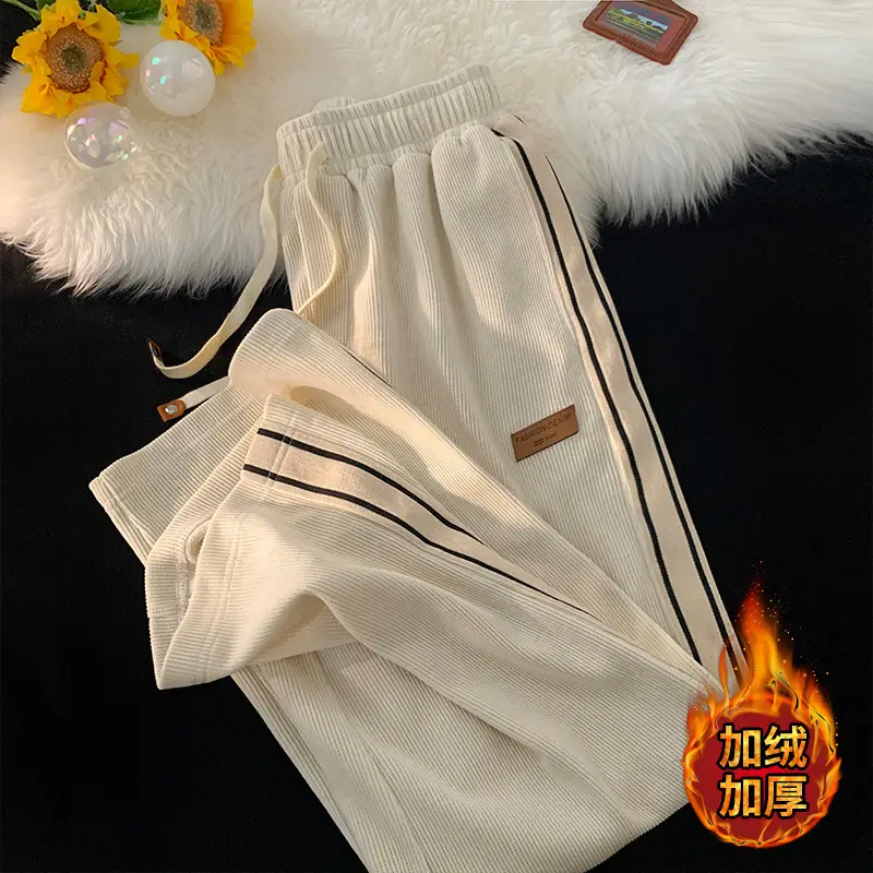 Men Winter Corduroy Pants Black White Stripes - Image 8