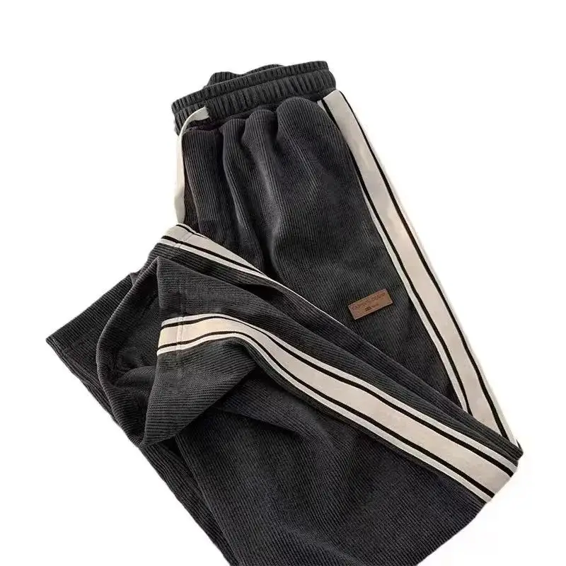 Men Winter Corduroy Pants Black White Stripes - Image 9