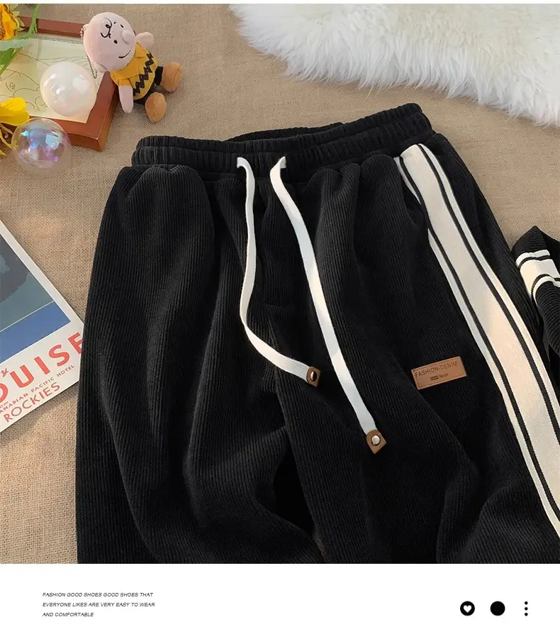Men Winter Corduroy Pants Black White Stripes — feature 11