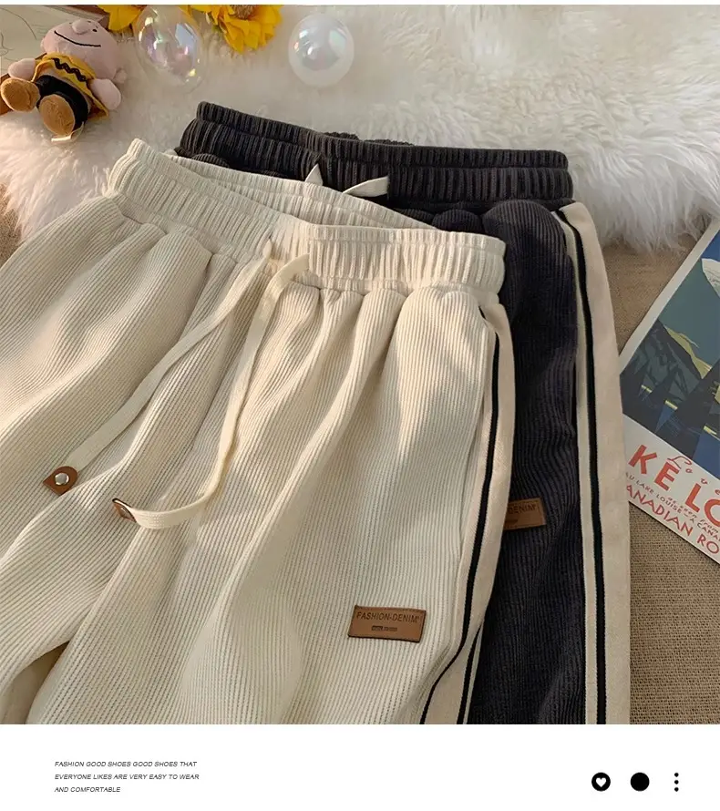 Men Winter Corduroy Pants Black White Stripes — feature 12