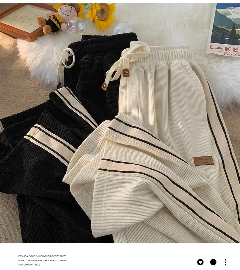 Men Winter Corduroy Pants Black White Stripes — feature 13