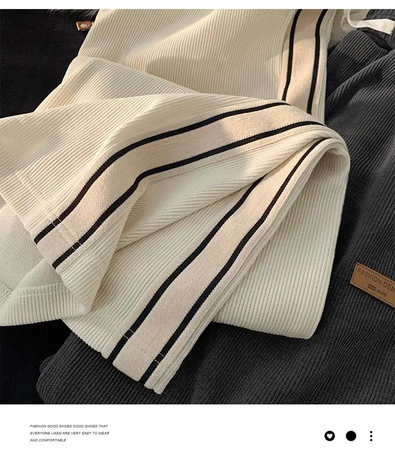 Men Winter Corduroy Pants Black White Stripes — feature 15