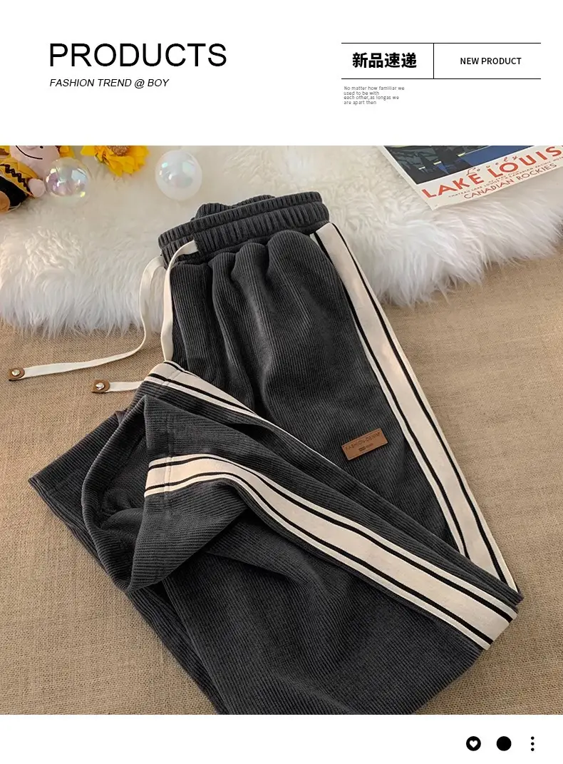 Men Winter Corduroy Pants Black White Stripes — feature 2