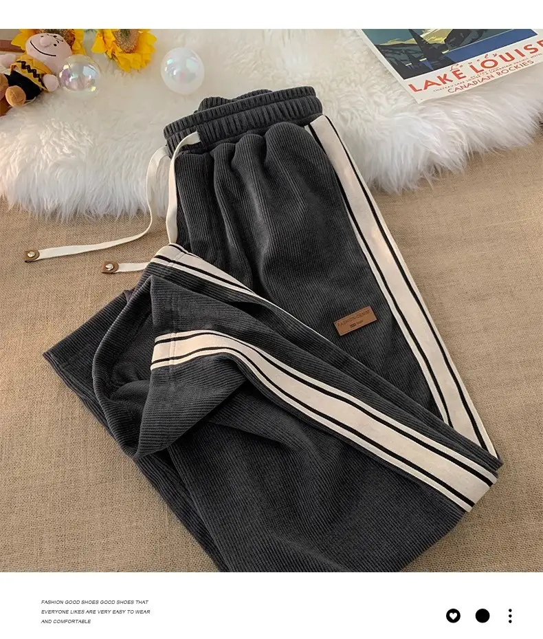 Men Winter Corduroy Pants Black White Stripes — feature 6