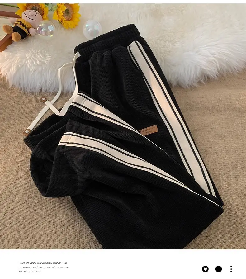 Men Winter Corduroy Pants Black White Stripes — feature 7