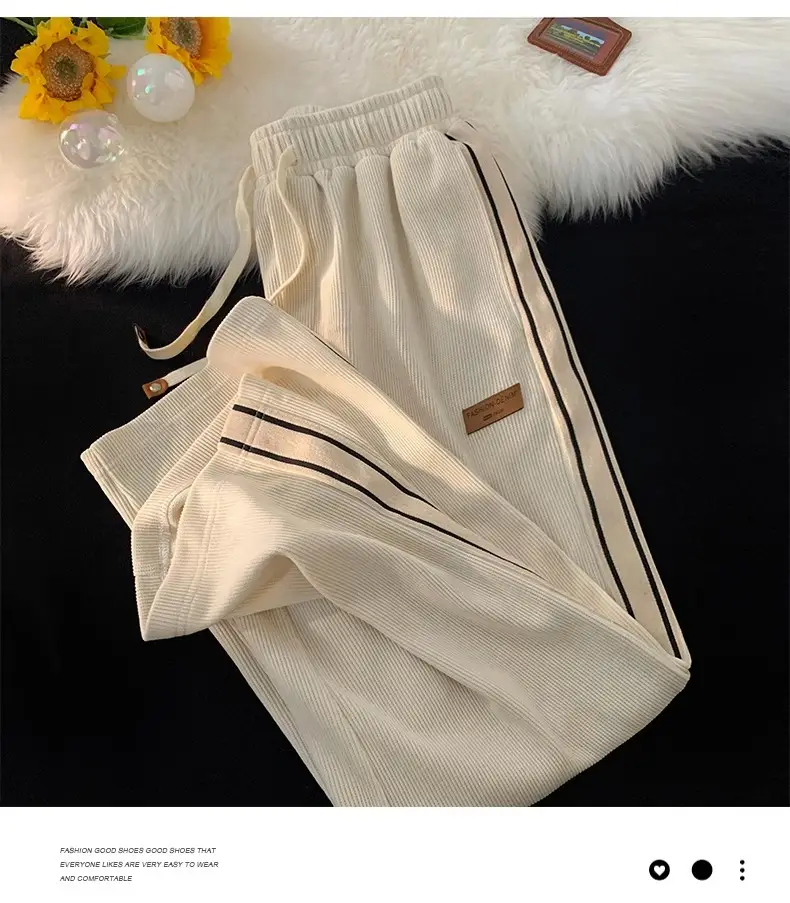 Men Winter Corduroy Pants Black White Stripes — feature 8
