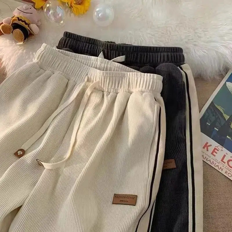 Men Winter Corduroy Pants Black White Stripes - Image 5