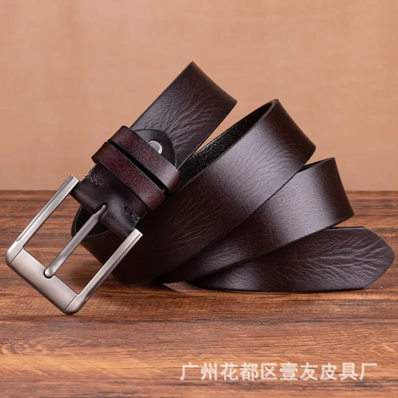 Men's Genuine Leather Belt with Pin Buckle Black - Image 4