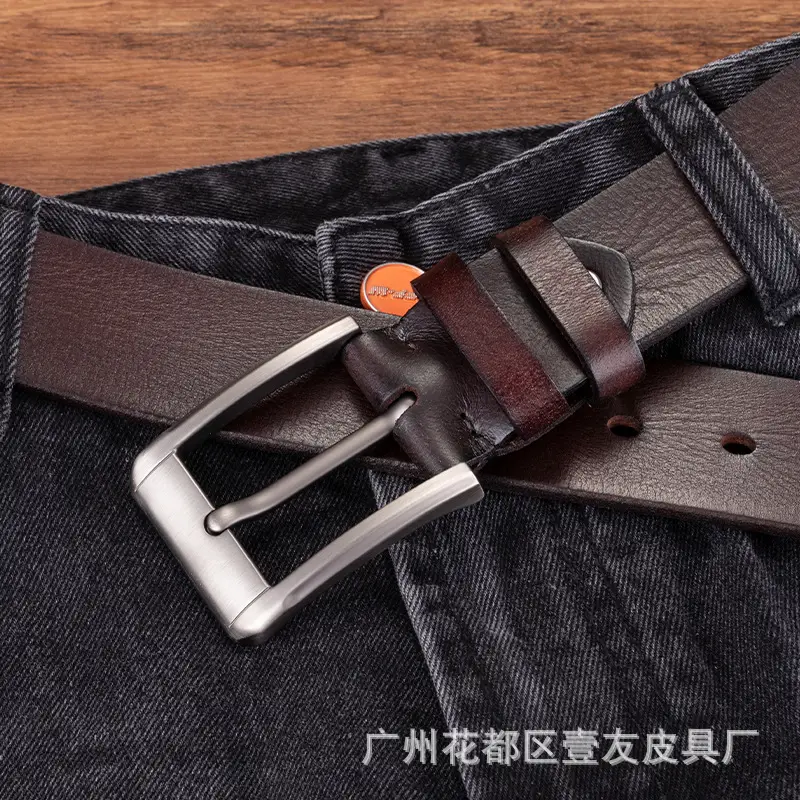 Men's Genuine Leather Belt with Pin Buckle Black - Image 5