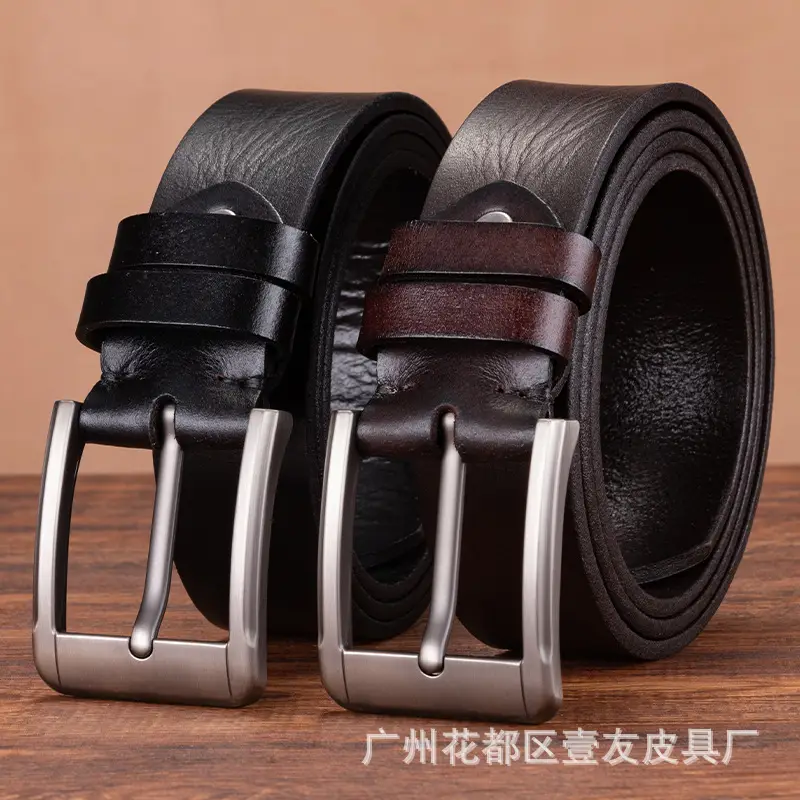 Men's Genuine Leather Belt with Pin Buckle Black - Image 6