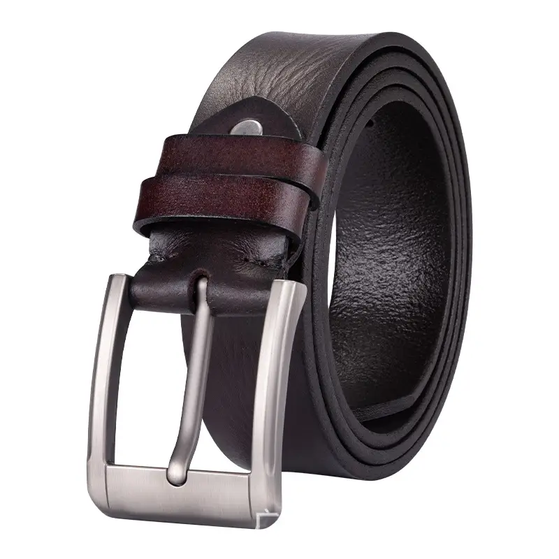 Men's Genuine Leather Belt with Pin Buckle Black - Image 7