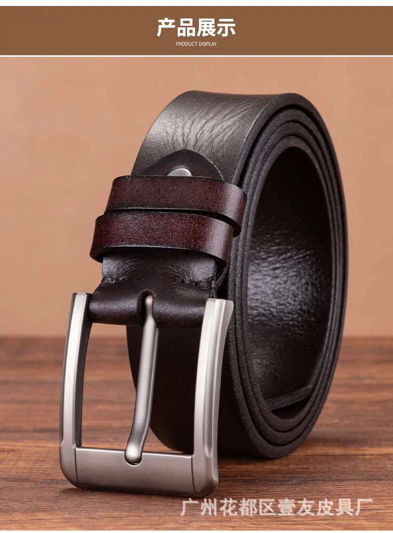 Men's Genuine Leather Belt with Pin Buckle Black — feature 11