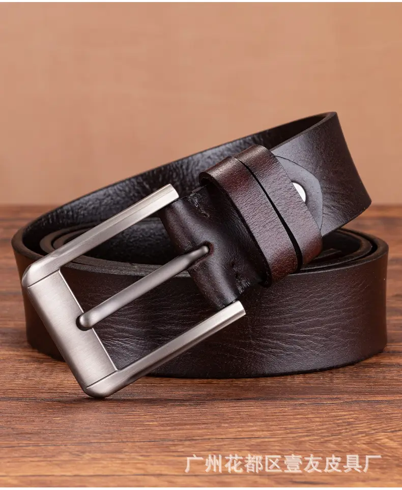 Men's Genuine Leather Belt with Pin Buckle Black — feature 12