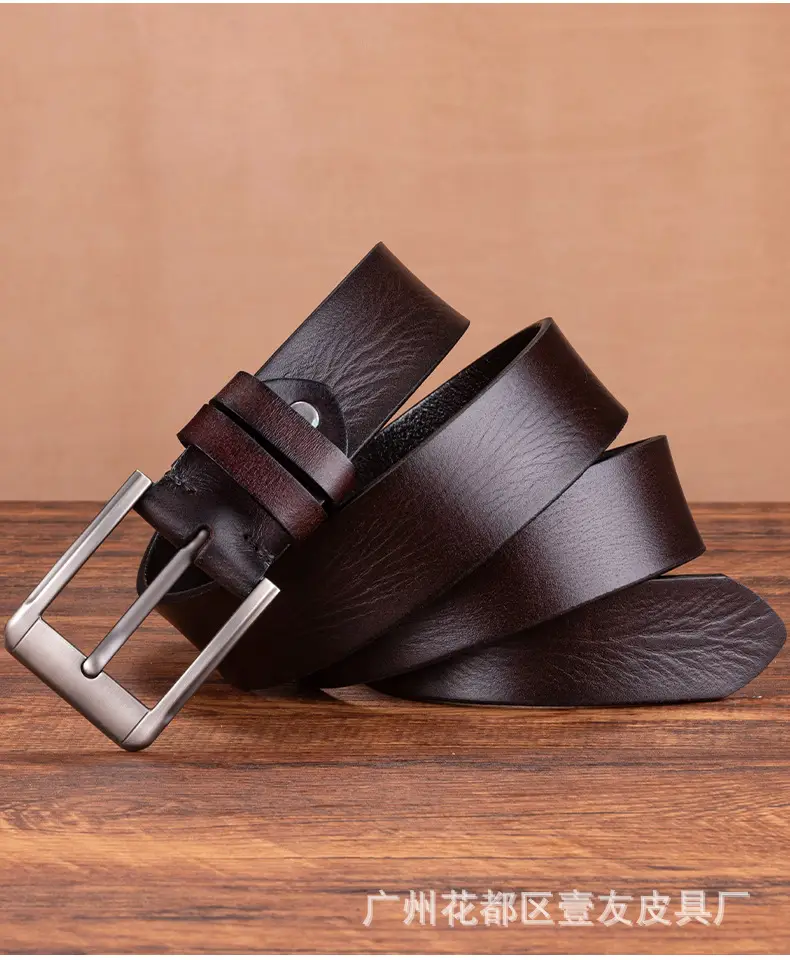 Men's Genuine Leather Belt with Pin Buckle Black — feature 13