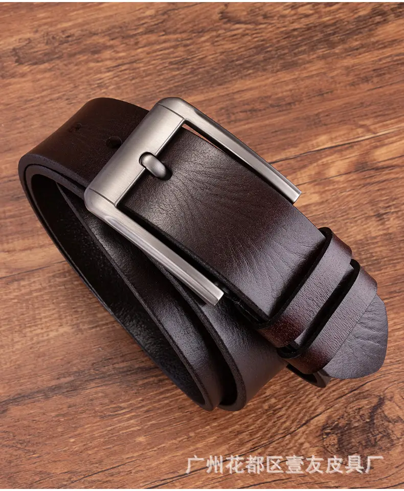 Men's Genuine Leather Belt with Pin Buckle Black — feature 14
