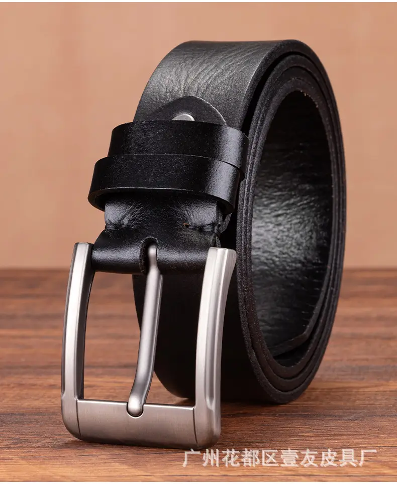 Men's Genuine Leather Belt with Pin Buckle Black — feature 15