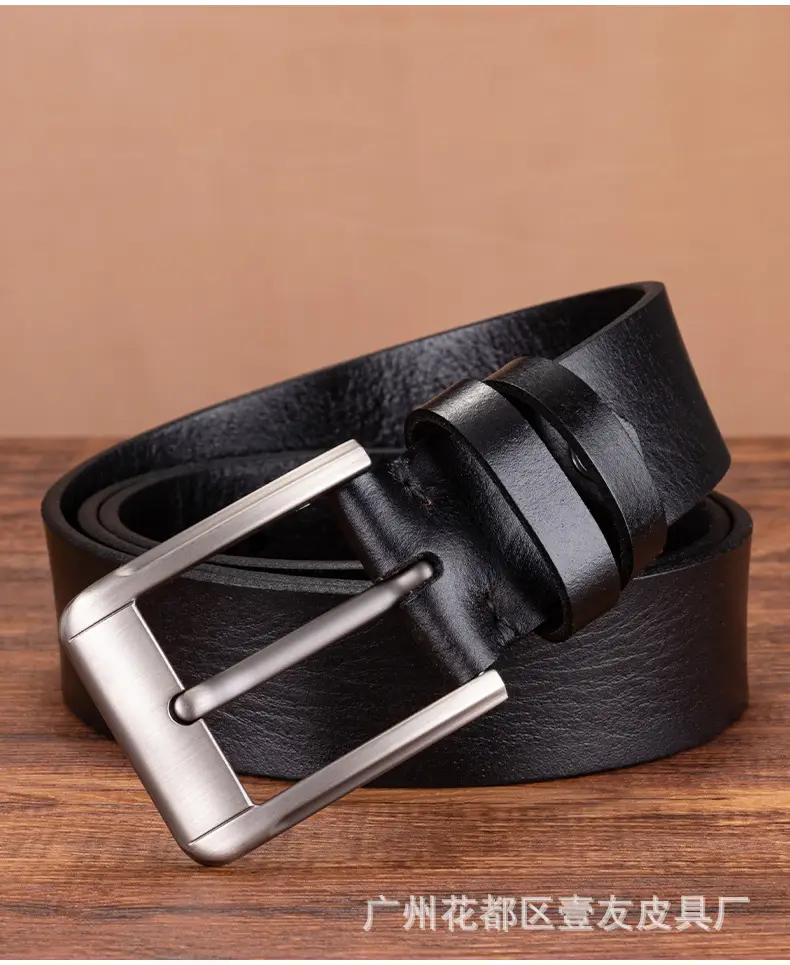 Men's Genuine Leather Belt with Pin Buckle Black — feature 16