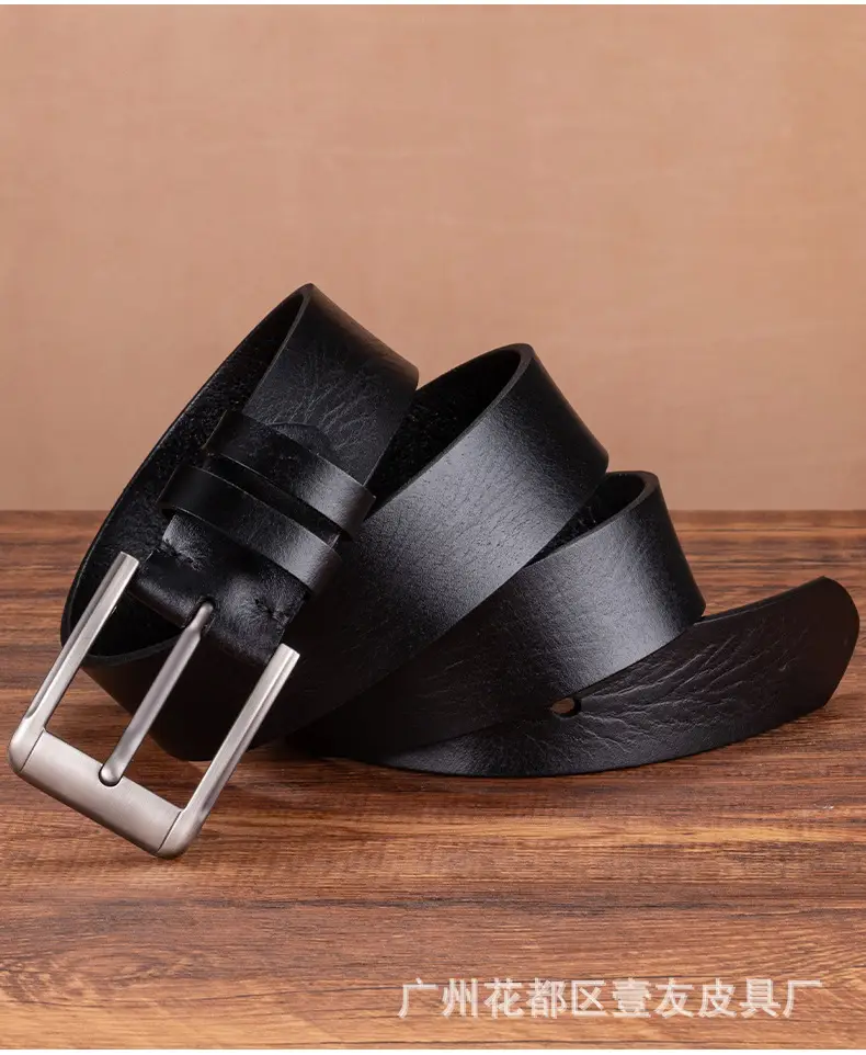 Men's Genuine Leather Belt with Pin Buckle Black — feature 17
