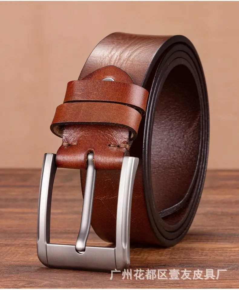 Men's Genuine Leather Belt with Pin Buckle Black — feature 18