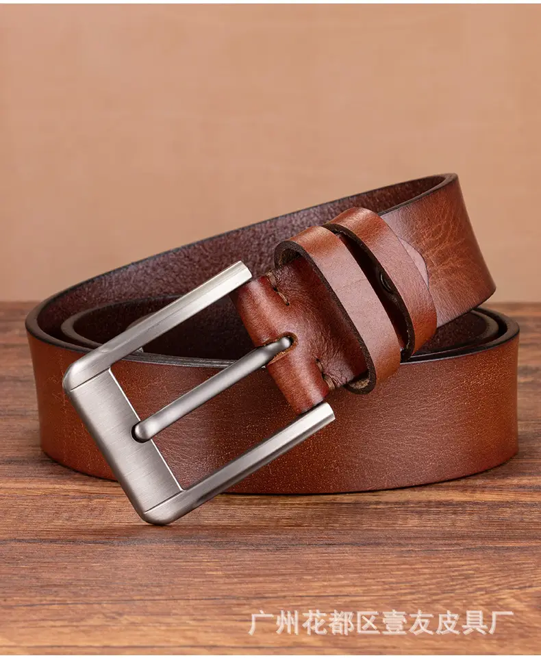Men's Genuine Leather Belt with Pin Buckle Black — feature 19