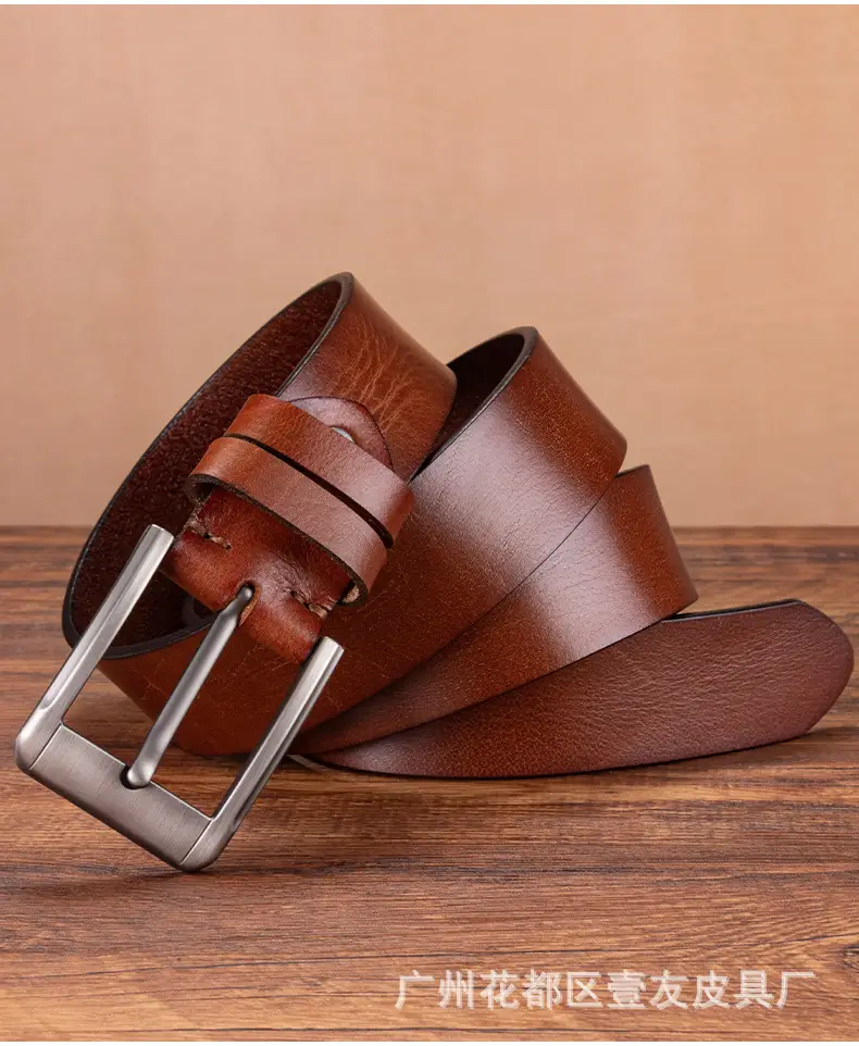 Men's Genuine Leather Belt with Pin Buckle Black — feature 20