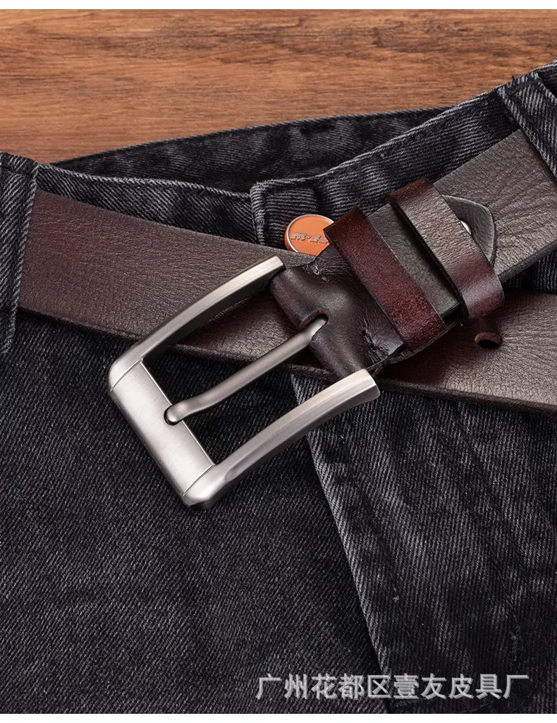 Men's Genuine Leather Belt with Pin Buckle Black — feature 6