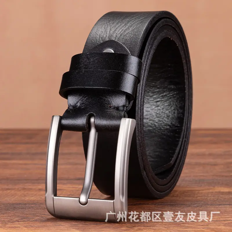 Men's Genuine Leather Belt with Pin Buckle Black - Image 2