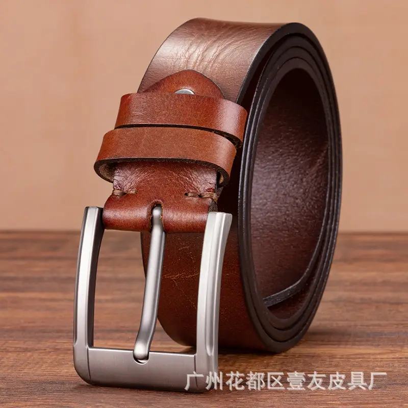 Men's Genuine Leather Belt with Pin Buckle Black - Image 3