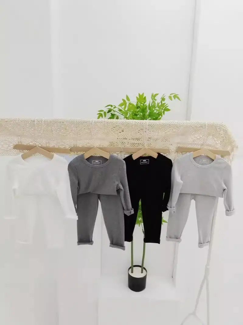 Girls Grey Thermal Pajama Set Autumn Winter Base