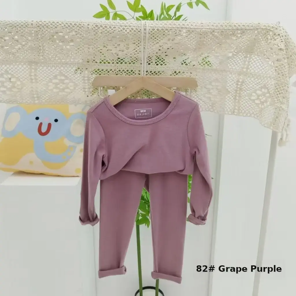 Girls Grey Thermal Pajama Set Autumn Winter Base — feature 14
