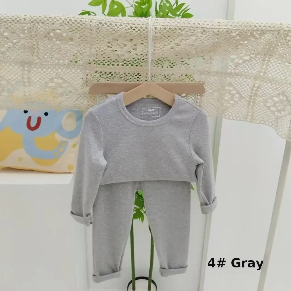 Girls Grey Thermal Pajama Set Autumn Winter Base — feature 19
