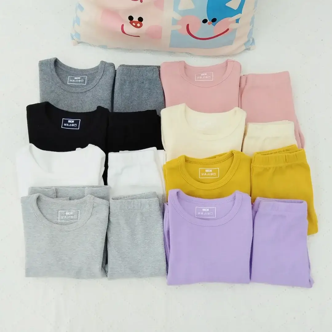 Girls Grey Thermal Pajama Set Autumn Winter Base — feature 3