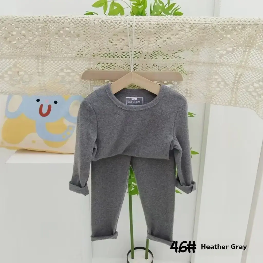 Girls Grey Thermal Pajama Set Autumn Winter Base — feature 32