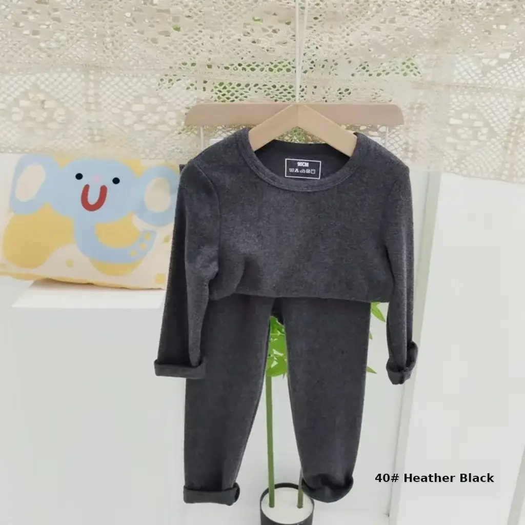 Girls Grey Thermal Pajama Set Autumn Winter Base — feature 35