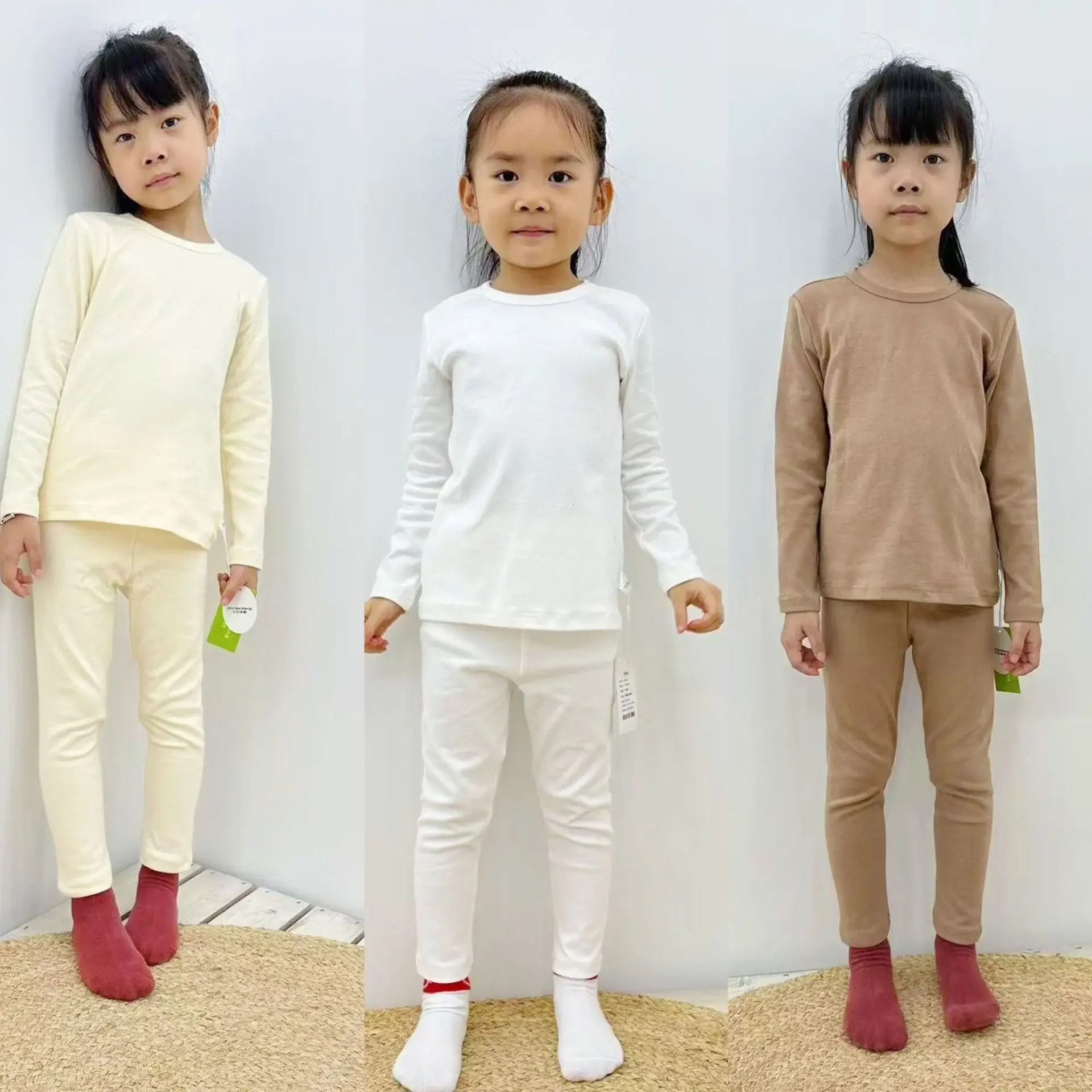 Girls Grey Thermal Pajama Set Autumn Winter Base — feature 39