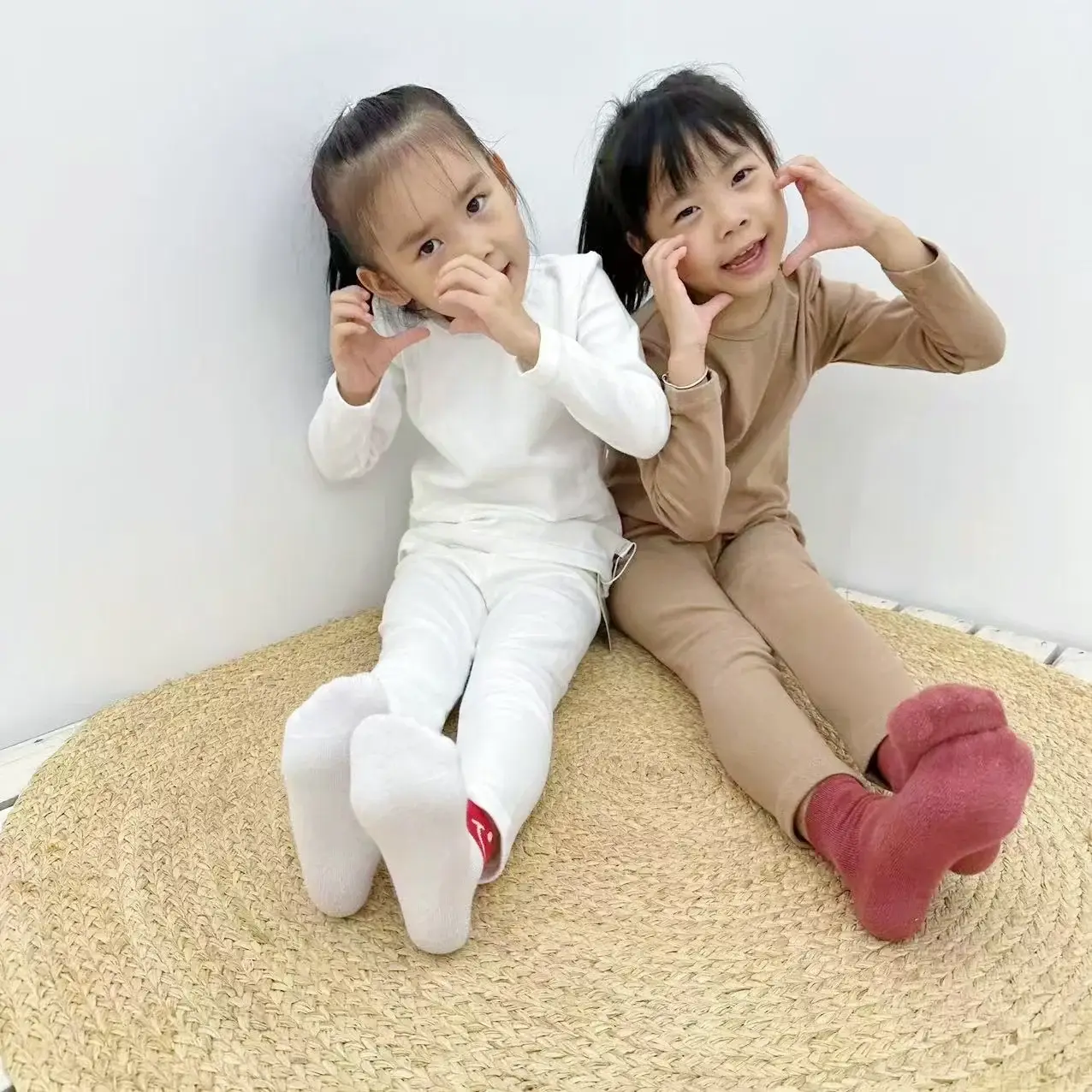 Girls Grey Thermal Pajama Set Autumn Winter Base — feature 44