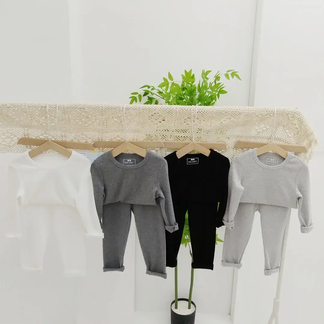 Girls Grey Thermal Pajama Set Autumn Winter Base — feature 9