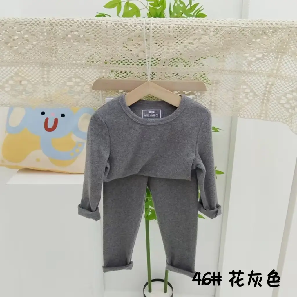 Girls Grey Thermal Pajama Set Autumn Winter Base