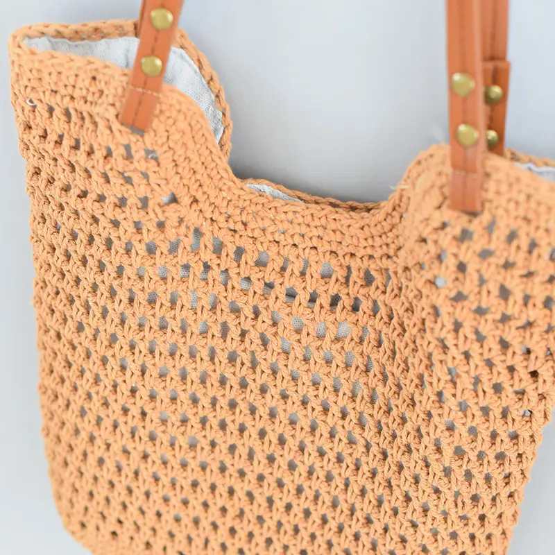 Women Woven Shoulder Bag Summer Large Capacity Tan White — feature 5
